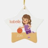 Niedliche Brünette Girl Basketball Keramik Ornament (Hinten)