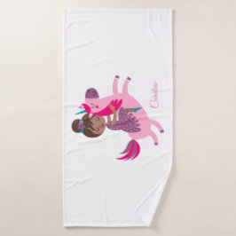 Niedliche Brünette Hair Riding on a Unicorn Badehandtuch