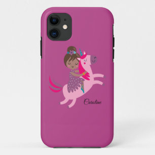 Niedliche Brünette Hair Riding on a Unicorn Case-Mate iPhone Hülle