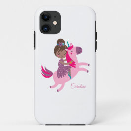 Niedliche Brünette Hair Riding on a Unicorn Case-Mate iPhone Hülle