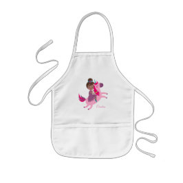 Niedliche Brünette Hair Riding on a Unicorn Kinderschürze