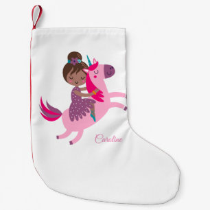 Niedliche Brünette Hair Riding on a Unicorn Kleiner Weihnachtsstrumpf