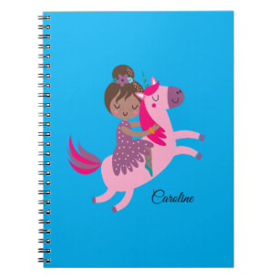Niedliche Brünette Hair Riding on a Unicorn Notizblock