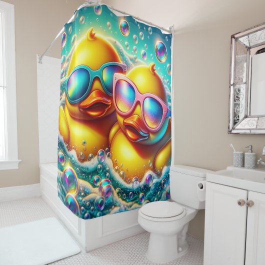 "Niedliche Bubble Bath Rubber Ducklings" Duschvorhang (Beispiel)