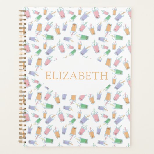 Niedliche Bubble Tee Boba Pastel Planer (Vorderseite)