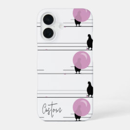 Niedliche Bubblegum-Vögel auf einem Drahtmuster mi iPhone 16 Hülle