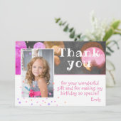 Niedliche Bubbles Chalkboard Girl Foto Dankeskarte (Stehend Vorderseite)