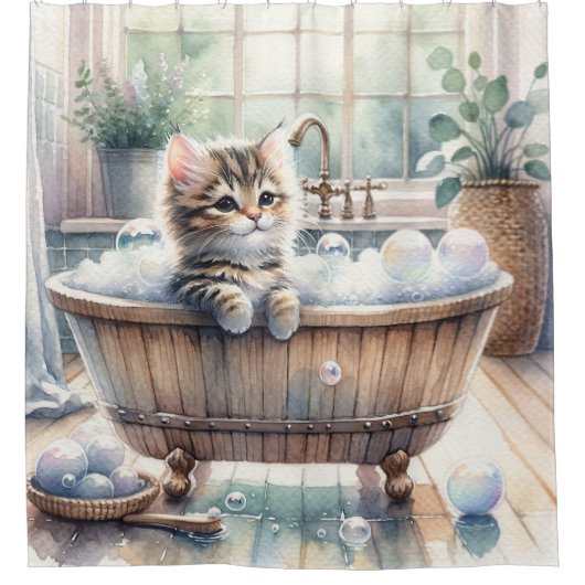 Niedliche Bubbly Kitt Bath Time Duschvorhang (Vorderseite)