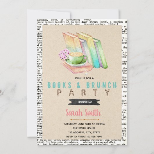 Niedliche Bücher und Brunch-Party Einladung (Vorderseite)