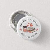Niedliche Bücher und Kaffee-Lover Button (Vorne & Hinten)