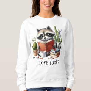 Niedliche Buchliebhaber Raccoon individuell anpass Sweatshirt