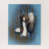 Niedliche Büffelköpfe Lovebirds im Winterteich Puzzle (Vertikal)