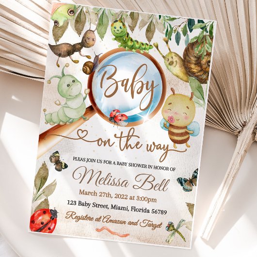 Niedliche Bug & Raupe Kinderdusche Einladung