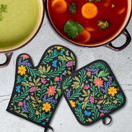 Niedliche Bugs Funny Girly Floral Spring Summer Pa Ofenhandschuh & Topflappen-Set