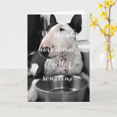 Niedliche Bull Terrier Foto Grußkarte "Dinner" Karte (Gelbe Blume)