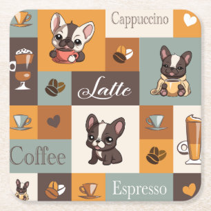 Niedliche Bulldog-Kaffee-Liebe Rechteckiger Pappuntersetzer