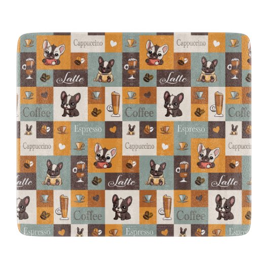 Niedliche Bulldog-Kaffee-Liebe Schneidebrett (Vorderseite)