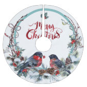 Niedliche Bullfinches Wreath - Frohe Weihnachten Polyester Weihnachtsbaumdecke (Vorderseite)