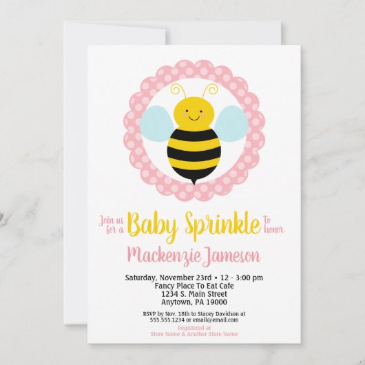 Niedliche Bumble Bee Girls Baby Sprinkle Einladung (Vorderseite)