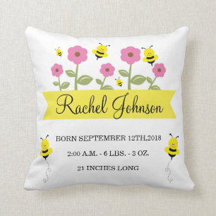 Niedliche Bummel Bee Baby Geburtshaus Ankündigung  Kissen