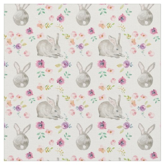 Niedliche Bunne und Blume.Weiß. Stoff (Nahaufnahme)