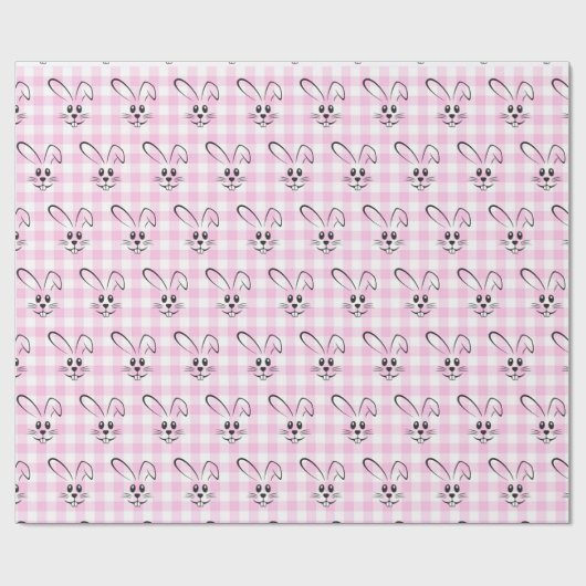 Niedliche Bunnies auf rosa Gingham Geschenkpapier (Flach)