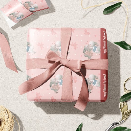 Niedliche Bunnies auf rosa Valentinstag Muster Geschenkpapier