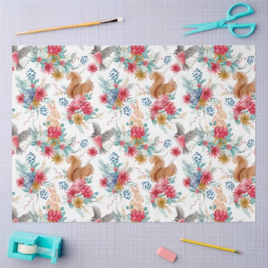 Niedliche Bunnies & Eichhörnchen Weihnachtszittel Seidenpapier (Basteln)