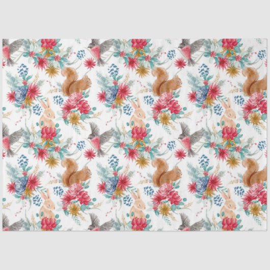 Niedliche Bunnies & Eichhörnchen Weihnachtszittel Seidenpapier (Vorderseite)