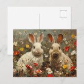 Niedliche bunnies in der Wildblume-Feldmalerei Postkarte (Vorne/Hinten)