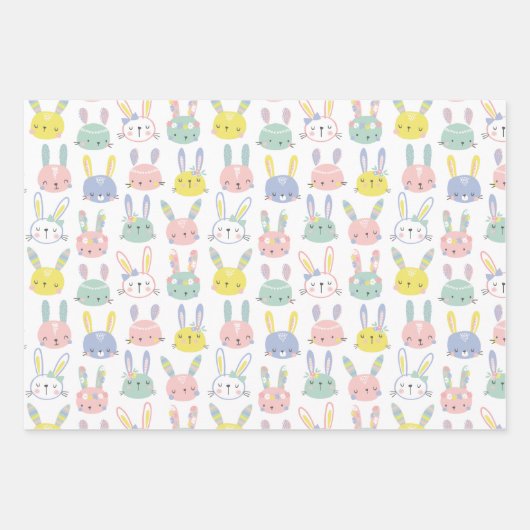 Niedliche Bunnies mit Blume in Pastellfarben Geschenkpapier Set (Vorderseite)