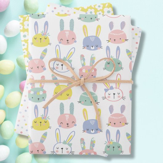 Niedliche Bunnies mit Blume in Pastellfarben Geschenkpapier Set