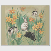 Niedliche Bunnies mit düsteren Blume Antikes Oster Geschenkpapier (Flach)