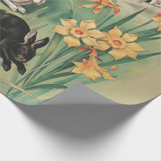 Niedliche Bunnies mit düsteren Blume Antikes Oster Geschenkpapier (Ecke)