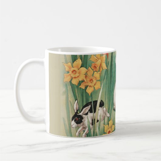 Niedliche Bunnies mit düsteren Blume Antikes Oster Kaffeetasse (Links)