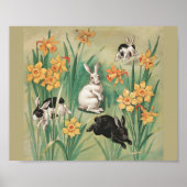 Niedliche Bunnies mit düsteren Blume Antikes Oster Poster (Vorne)