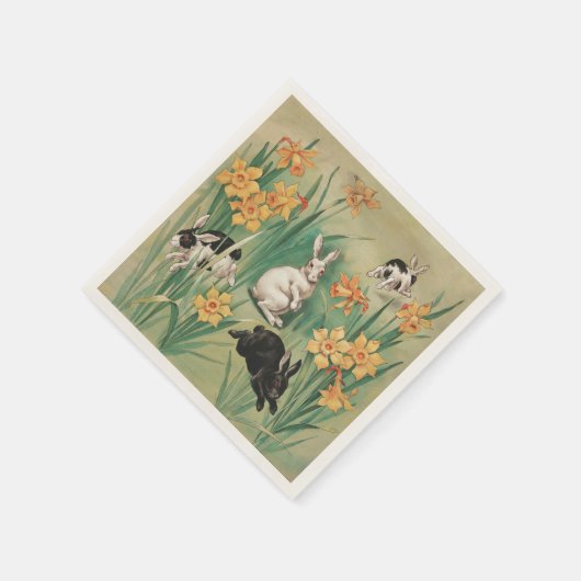 Niedliche Bunnies mit düsteren Blume Antikes Oster Serviette (Ecke)