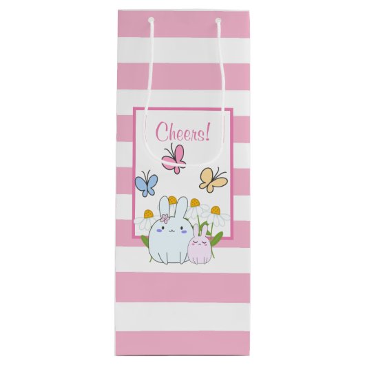 Niedliche Bunnies mit Frühlingsmessen und Schmette Geschenktüte Für Weinflaschen (Vorderseite)