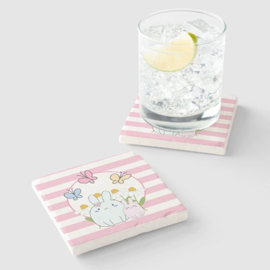 Niedliche Bunnies mit Frühlingsmessen und Schmette Steinuntersetzer (Seitenansicht)