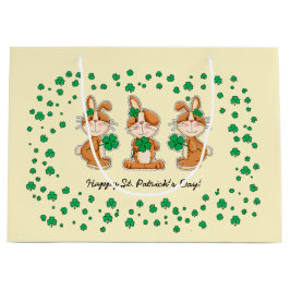 Niedliche Bunnies mit Kleeblättern St.Patrick's Da Große Geschenktüte