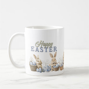 Niedliche Bunnies & Toile Blaue Ostereier Kaffeetasse