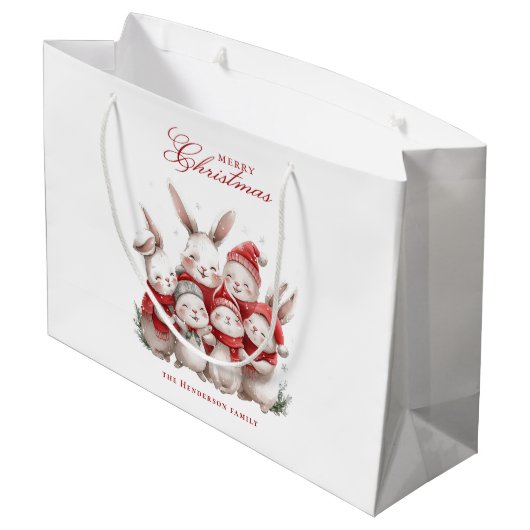 Niedliche bunnies und Individuelle Name Frohe Weih Große Geschenktüte (Rückseite Schrägansicht)