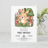Niedliche Bunny am 1. Geburtstag digital Einladung (Stehend Vorderseite)