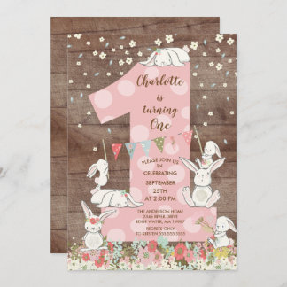 Niedliche Bunny Big One Girls Einladung zum Geburt