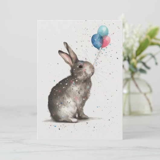 Niedliche Bunny Birthday Balloons Flat Grußkarte Dankeskarte (Stehend Vorderseite)