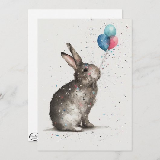 Niedliche Bunny Birthday Balloons Flat Grußkarte Dankeskarte (Vorne/Hinten)