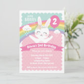 Niedliche Bunny Birthday Einladungen Girls Rainbow (Stehend Vorderseite)