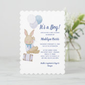 Niedliche Bunny Blue Balloons mit einer Baby-Dusch Einladung (Stehend Vorderseite)