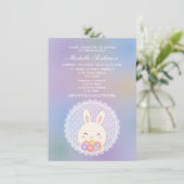 Niedliche Bunny & Blume Baby Christening Taufe Einladung (Stehend Vorderseite)