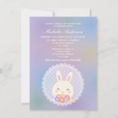Niedliche Bunny & Blume Baby Christening Taufe Einladung (Vorderseite)